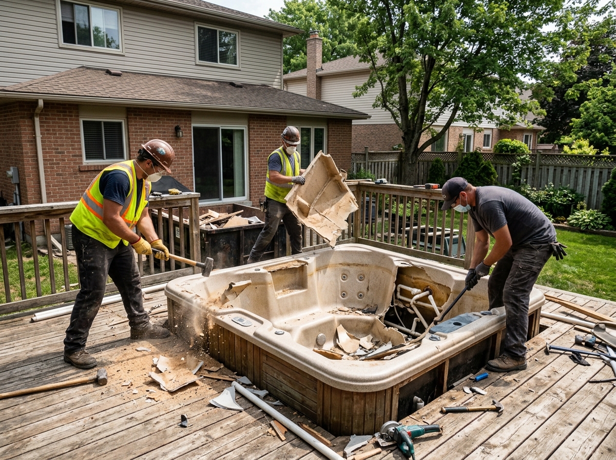 John's Junk Hauling hot tub removal crew working in Houston